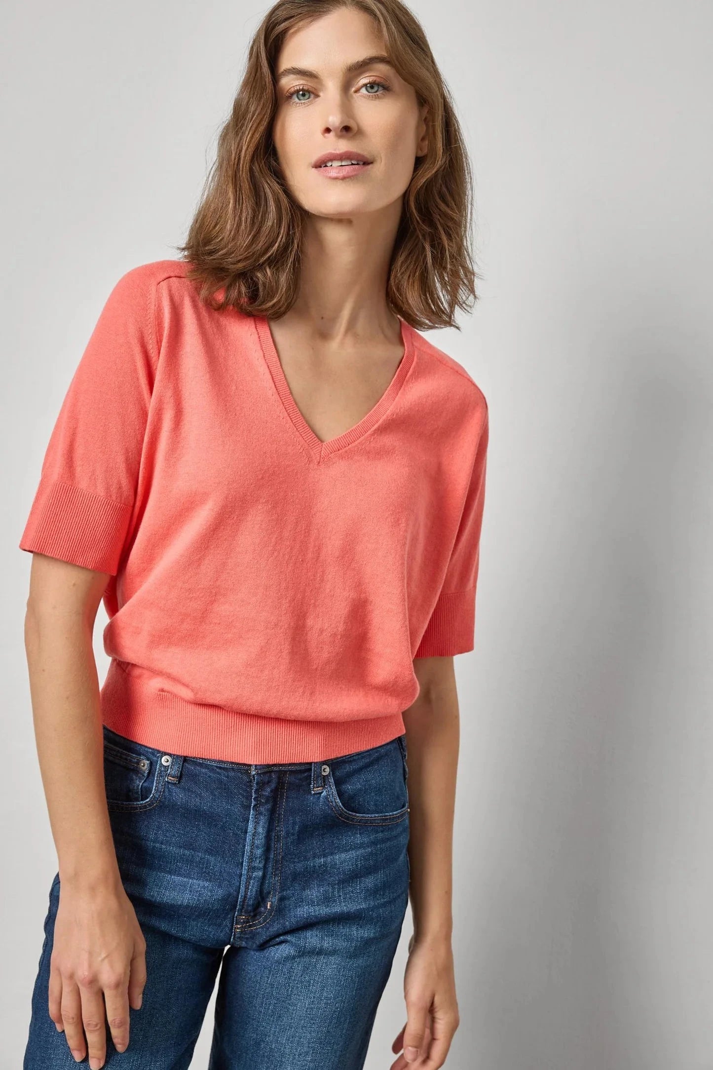 VNeck Saddle sleeve Sweater in Firefly