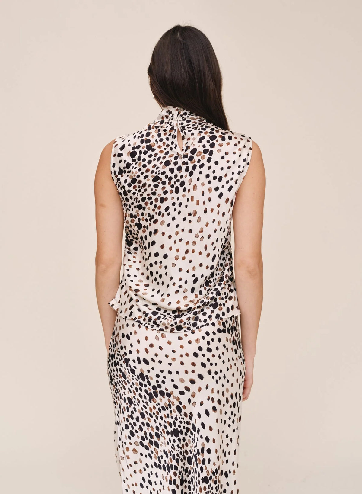 Bella Dahl Fitted Cowl Neck Top - Painted Spots Print