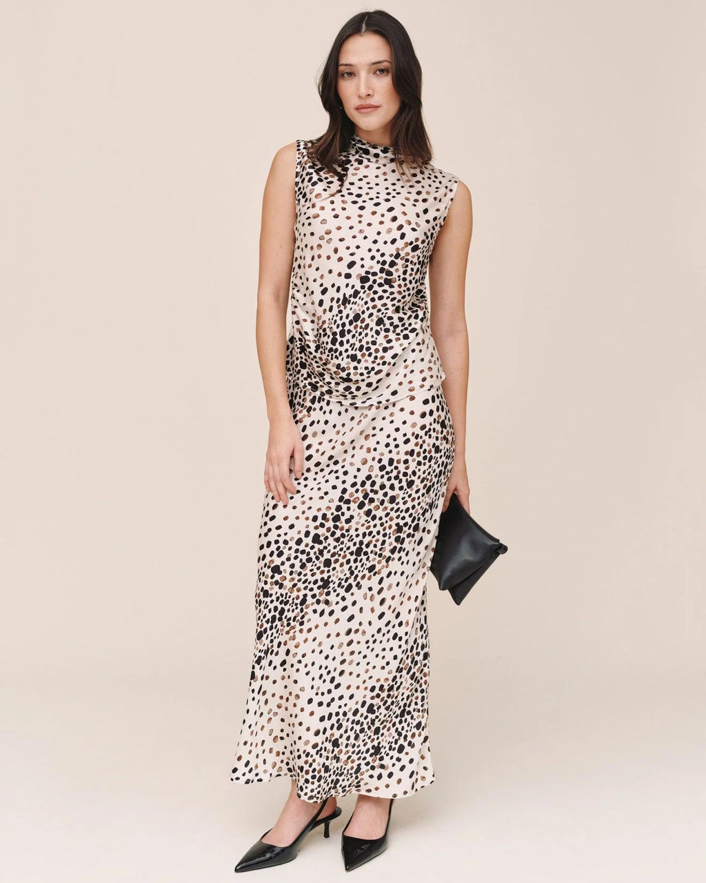 Bella Dahl Fitted Cowl Neck Top - Painted Spots Print