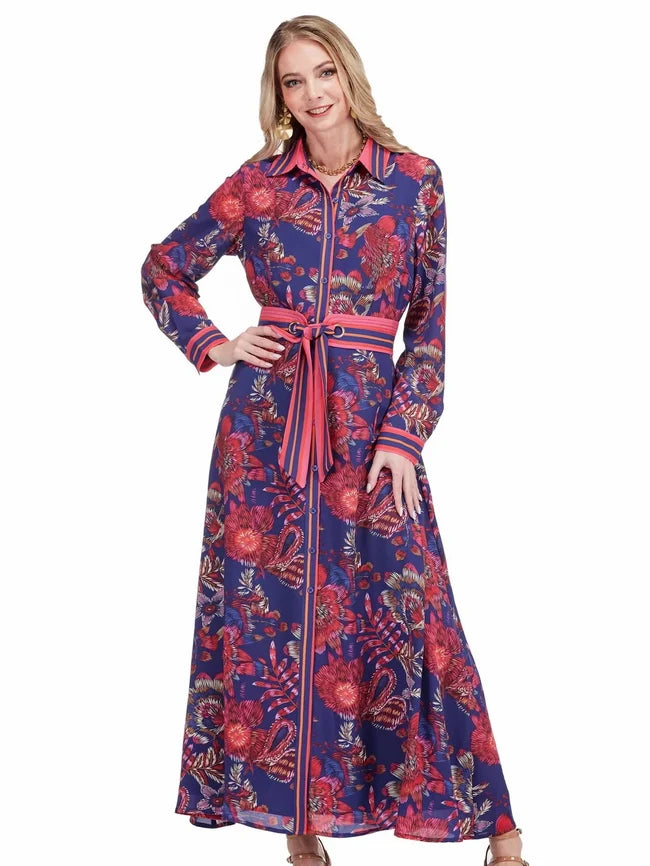 JADE Maxi Shirtdress in Hibiscus Royale