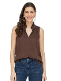 Ruffles Neck Shell in Brown