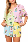 Gingham Mahjong Tile Button Up Top