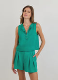 Sleeveless Half Placket Top Aqua Green