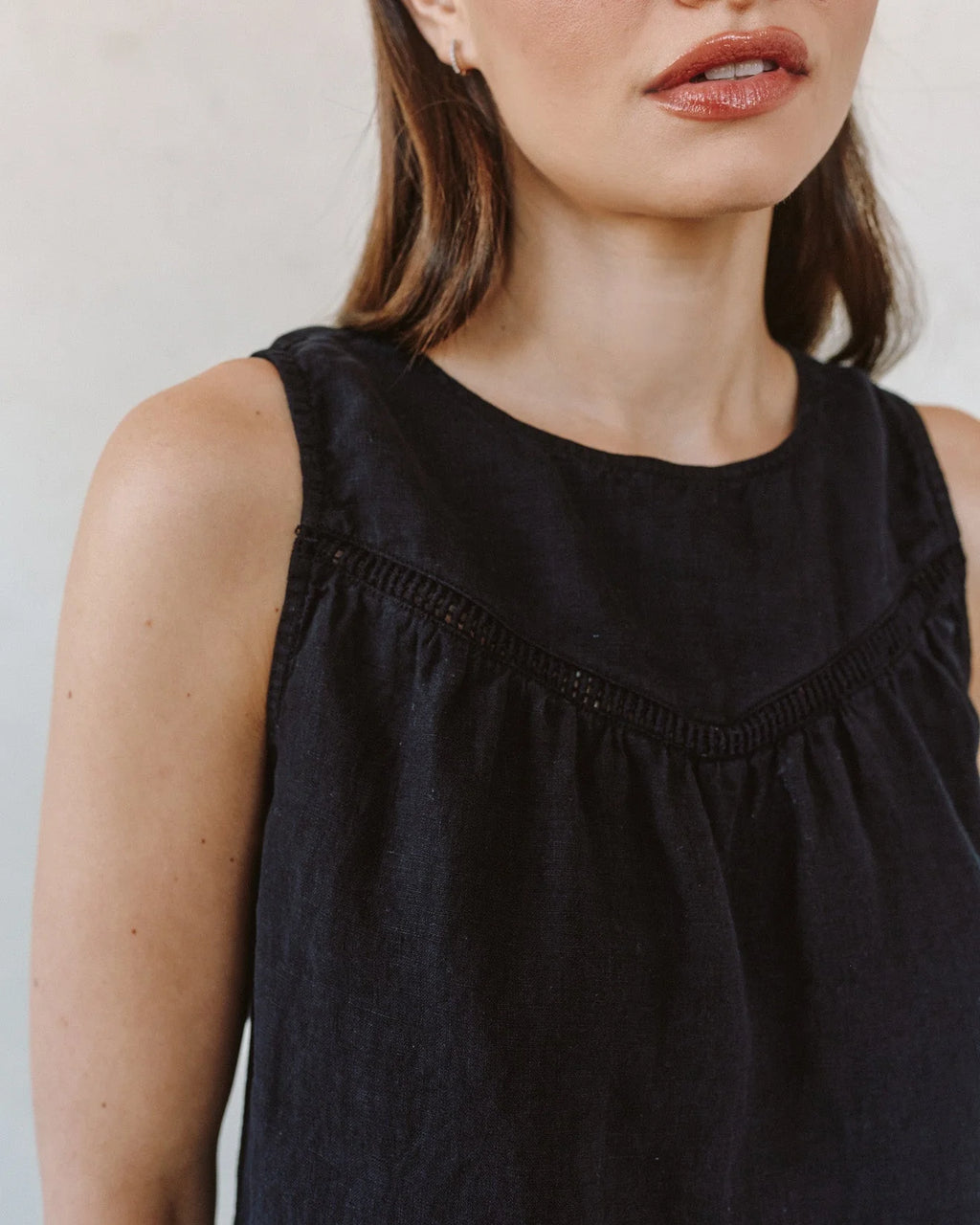 Sleeveless Trimmed Yoke Top
