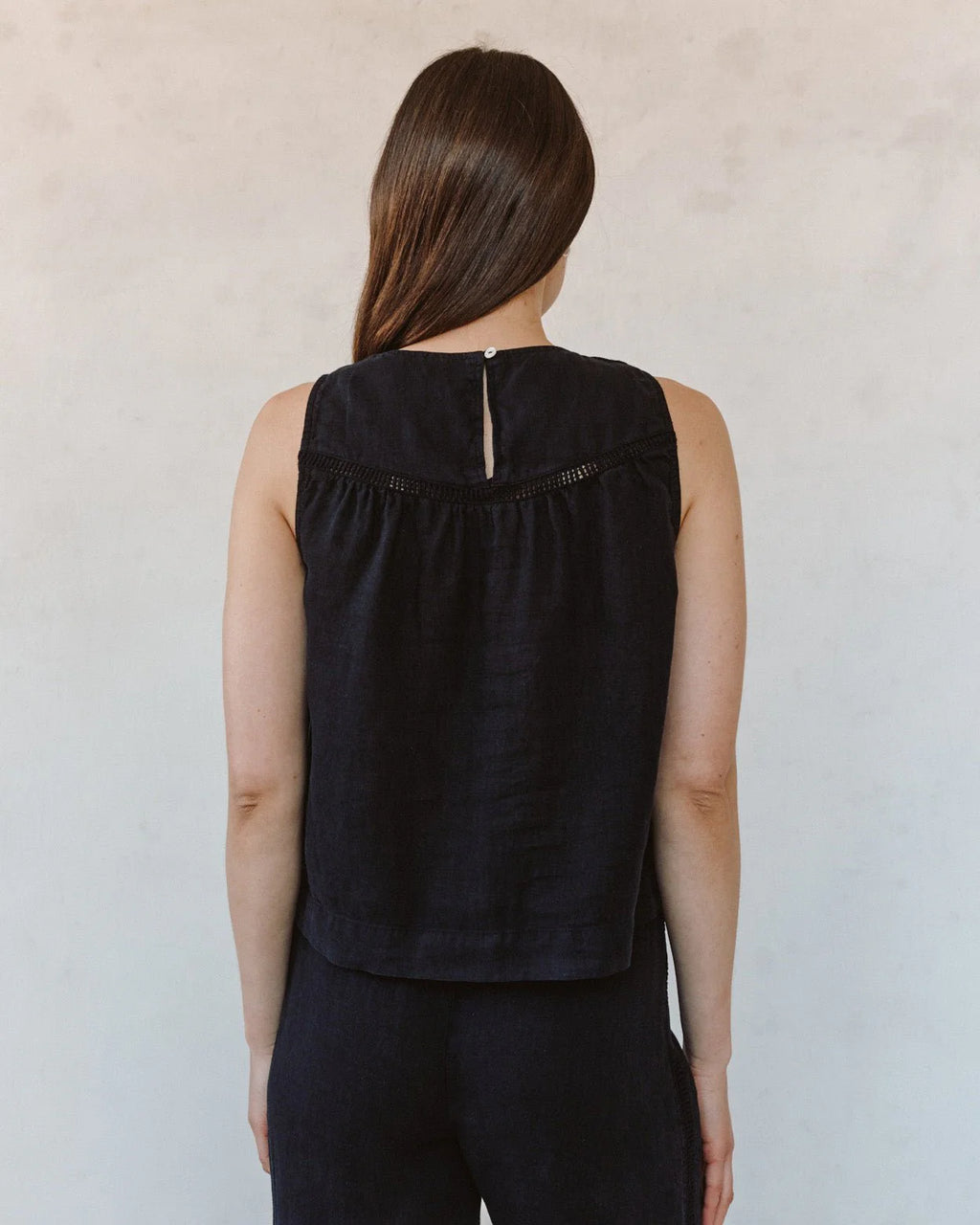 Sleeveless Trimmed Yoke Top