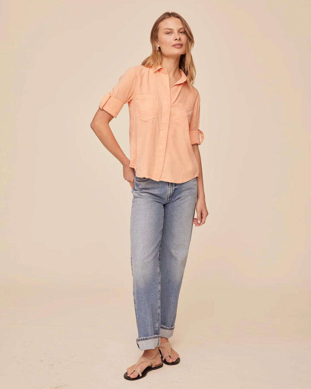 Split Back Button Down Golden Blush
