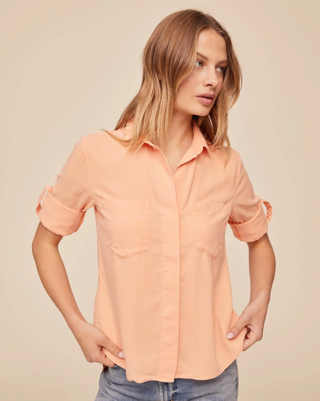 Split Back Button Down Golden Blush