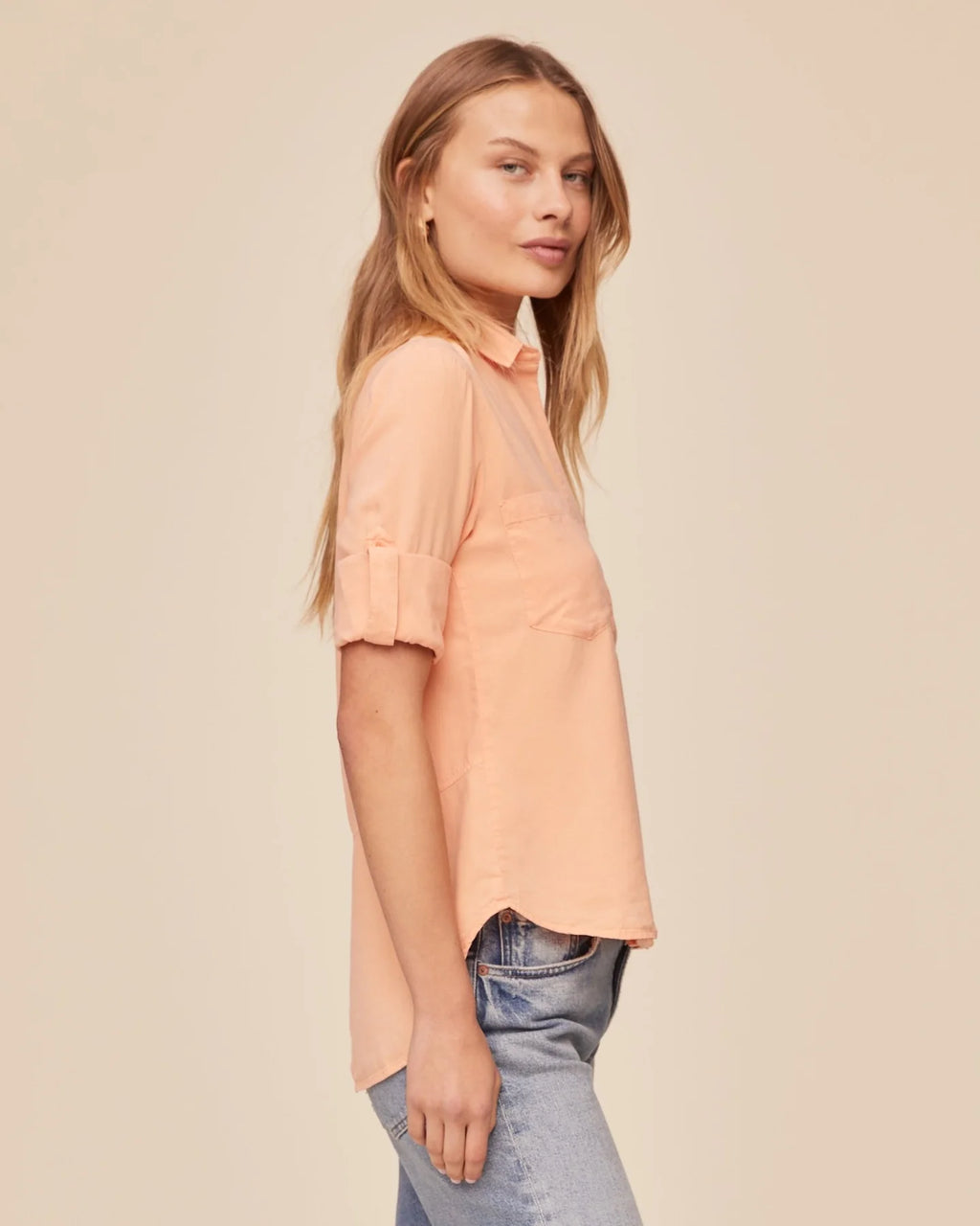 Split Back Button Down Golden Blush