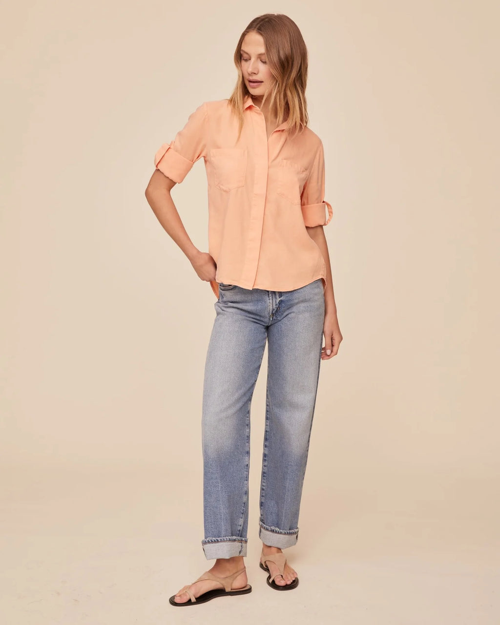 Split Back Button Down Golden Blush