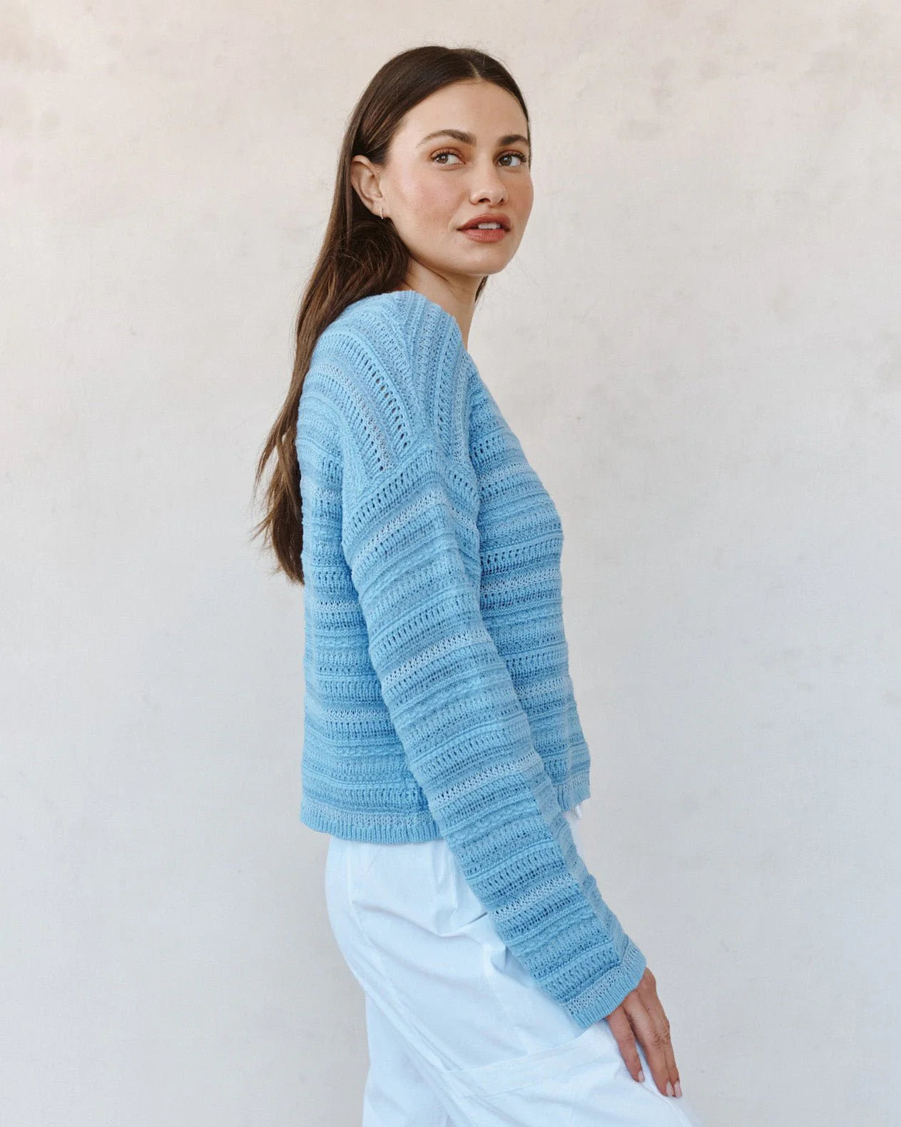 Textured Crew Neck Sweater Sea Breeze