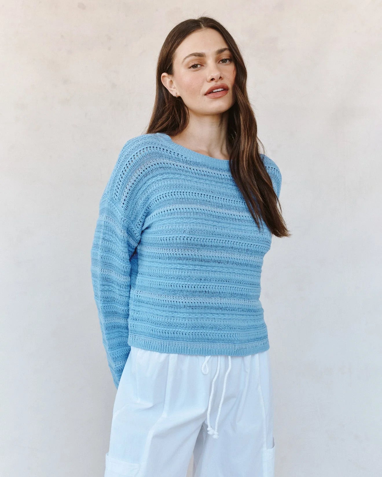 Textured Crew Neck Sweater Sea Breeze