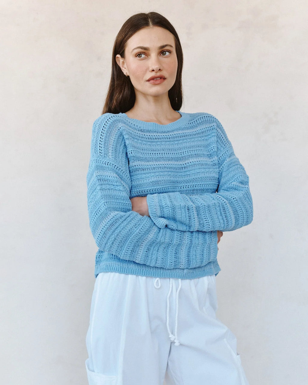 Textured Crew Neck Sweater Sea Breeze