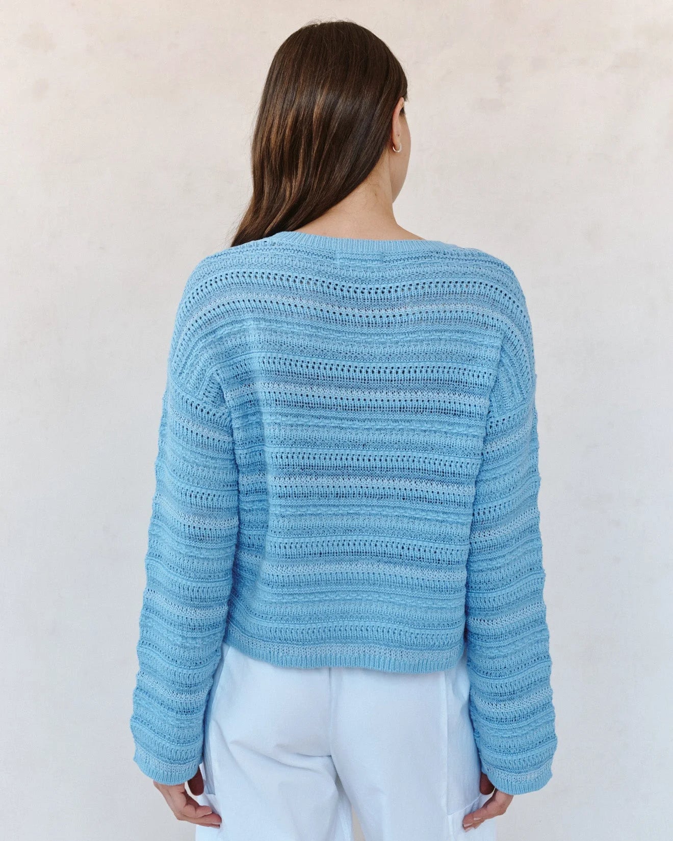 Textured Crew Neck Sweater Sea Breeze